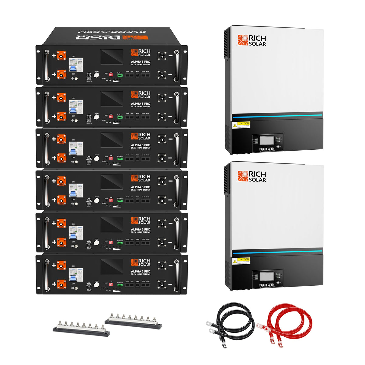 RICH SOLAR Off-Grid System Kit | 13,000W 120/240V Output, 48VDC(28.8kWh Alpha 5 Server Lithium Iron Phosphate Battery)