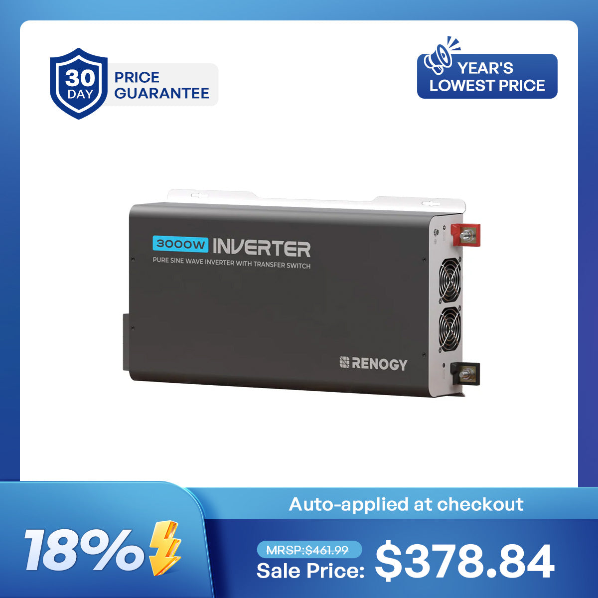 3000W/2000W/1000W 12V Pure Sine Wave Inverter with UPS Transfer Switch