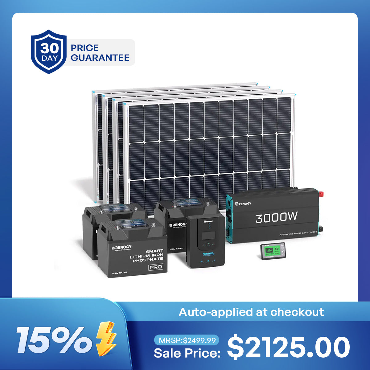 400W 12V Complete Solar Panel Kit with 3.6kWh Battery