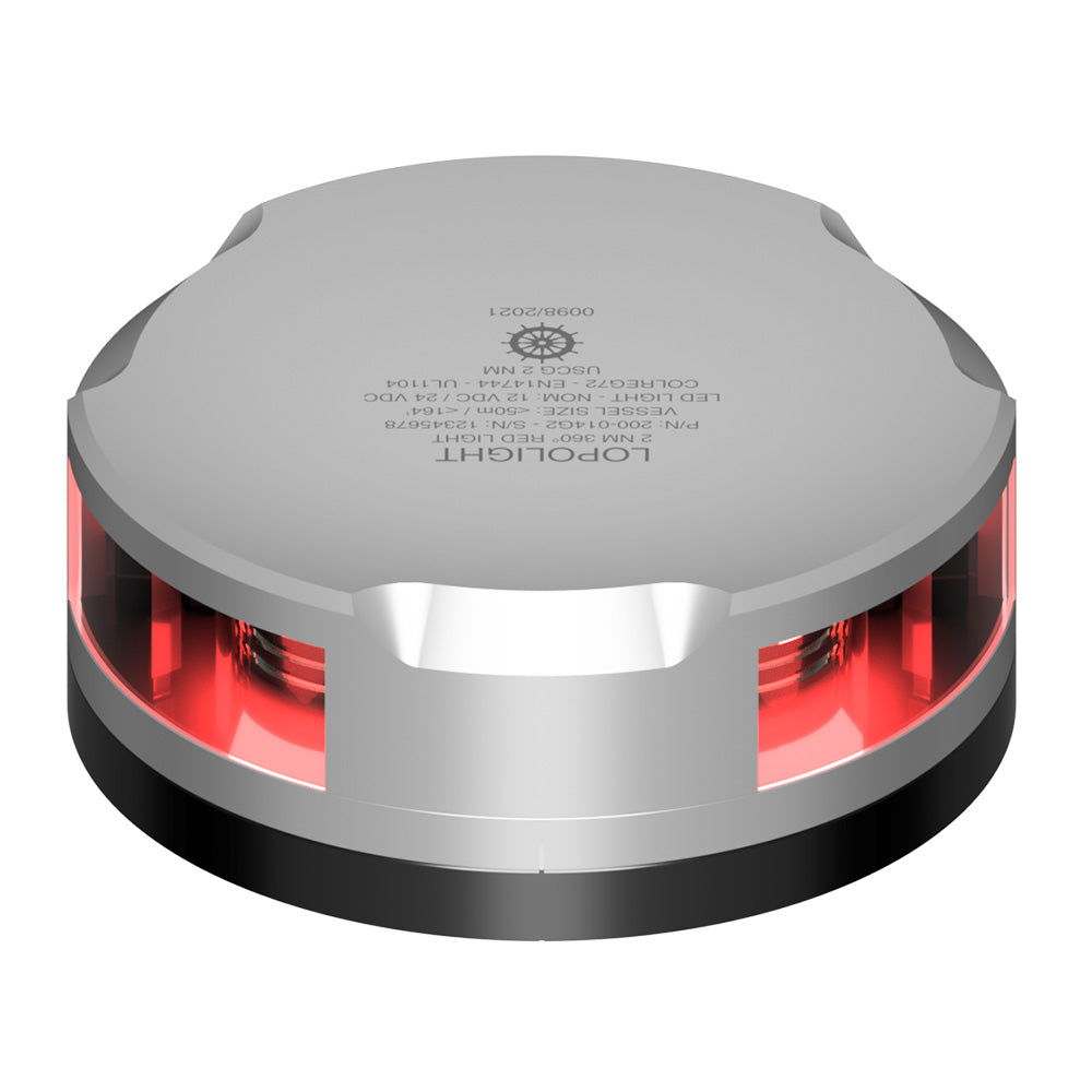 Lopolight 360-Degree Red Nav Light - 2NM - Silver Housing w/FB Base — marine navigation lights