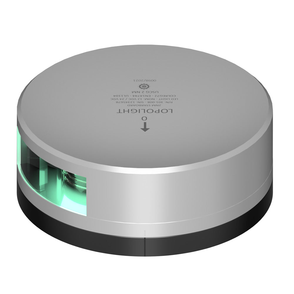 Lopolight Green Starboard Light - 2NM - Silver Housing w/FB Base — marine navigation lights