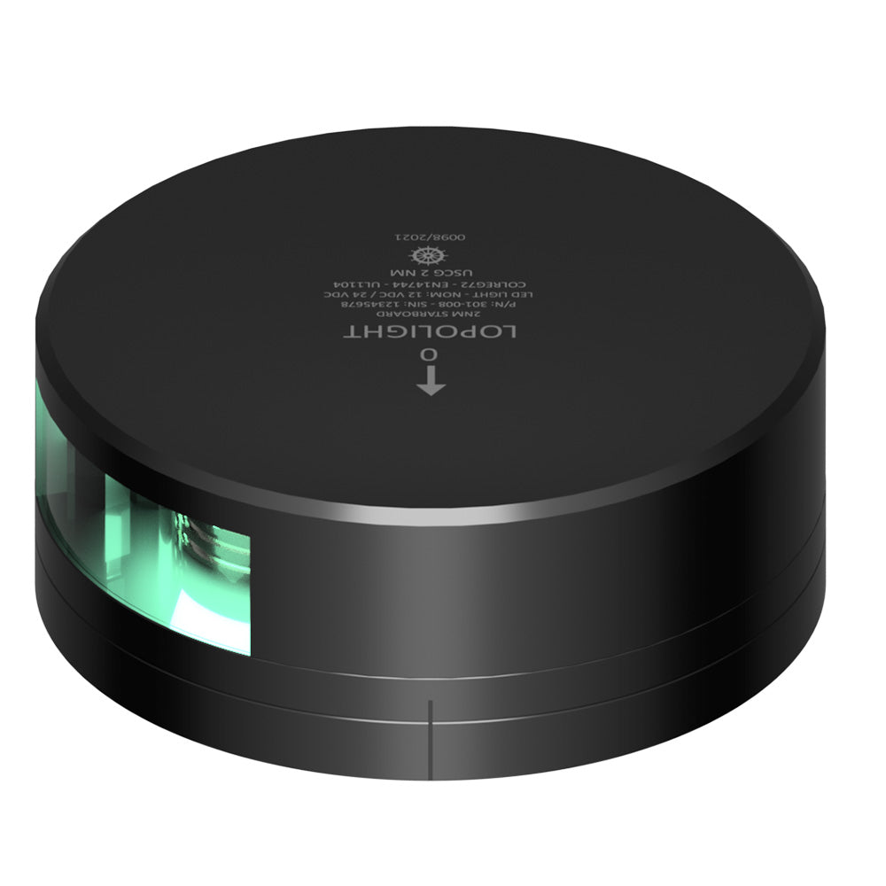 Lopolight Green Starboard Light - 2NM - Black Housing w/FB Base — marine navigation lights