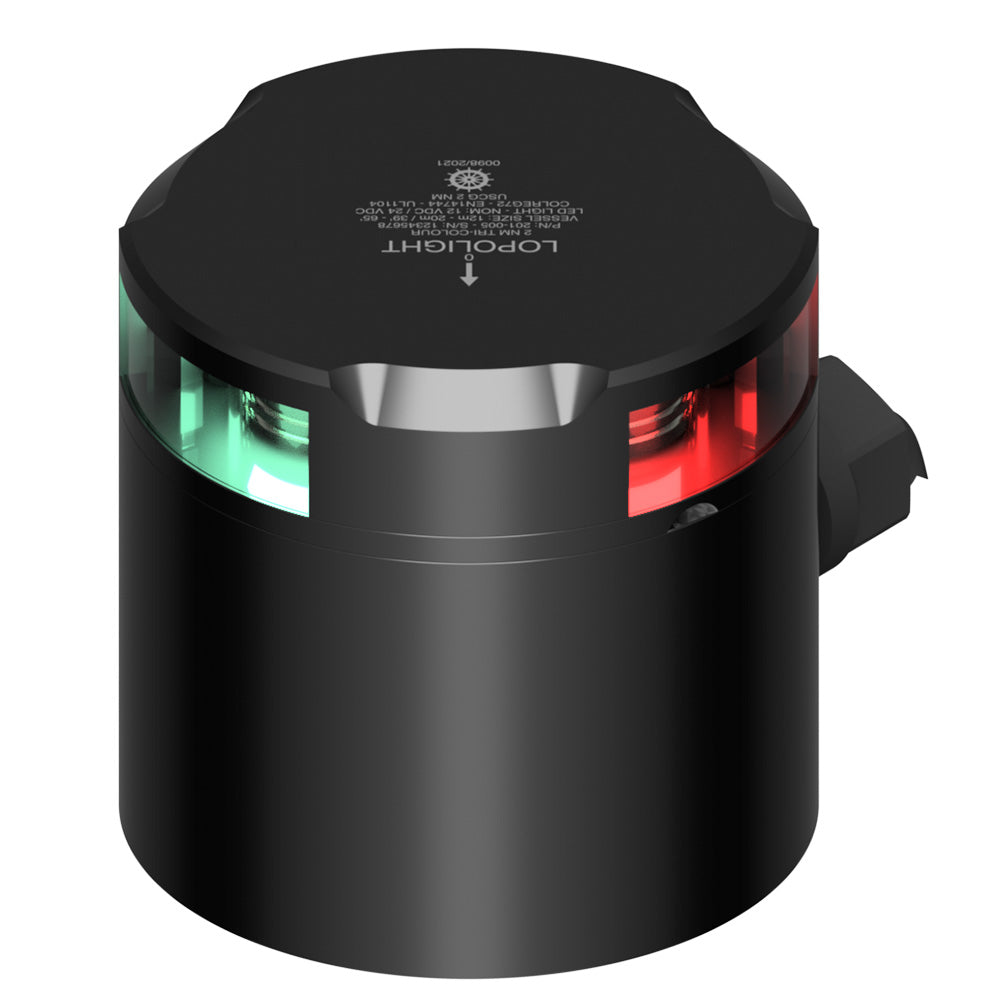 Lopolight Tri-Color Nav Light - 2NM - Black Housing w/IP68 POM Base & Connector — marine navigation lights