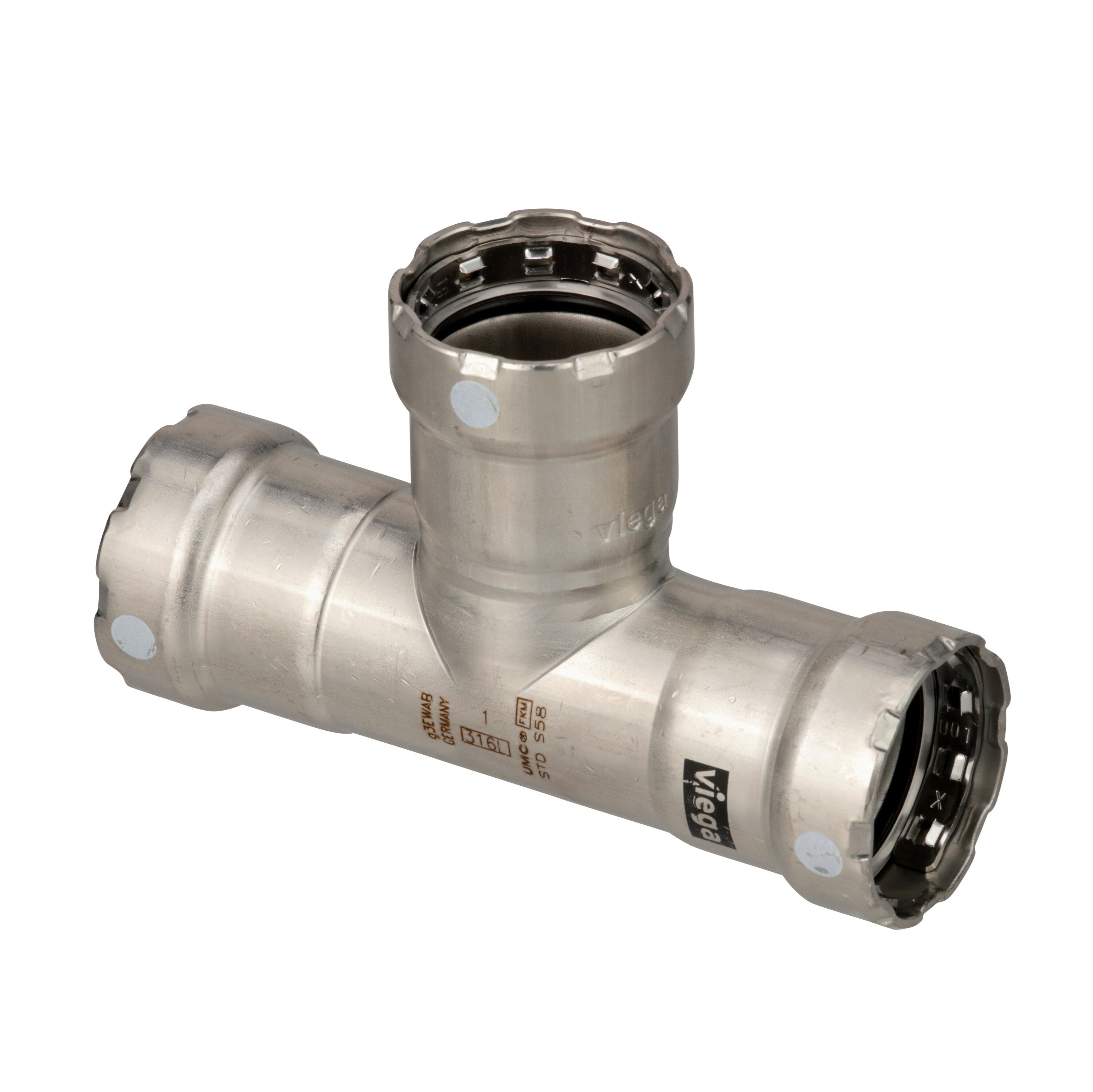 Viega MegaPress 316 FKM Tee - 1-1/4" x 1-1/4" x 1" — marine fittings