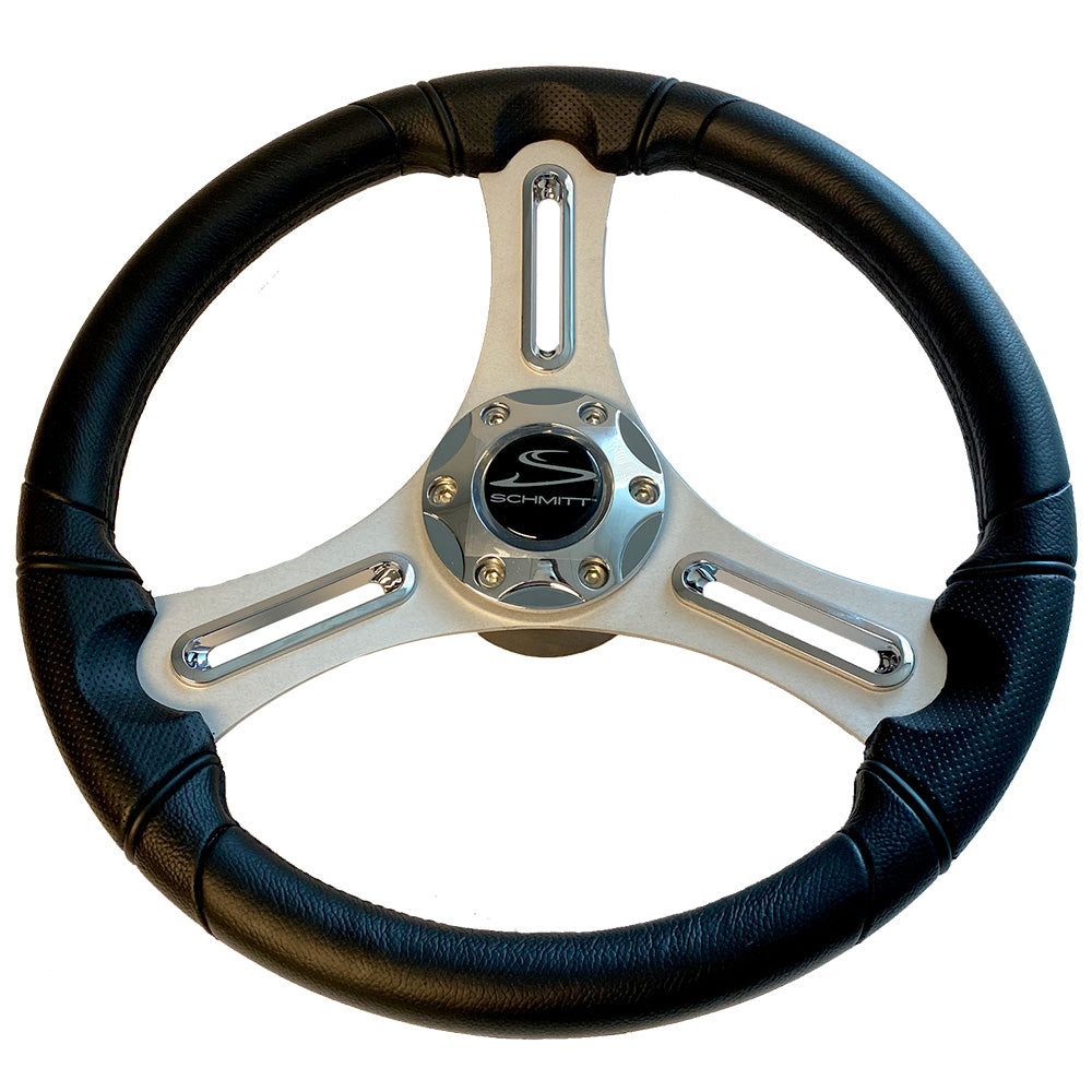 Schmitt Marine Torcello 14" Wheel - 03 Series - Polyurethane Wheel w/Chrome Trim & Cap - Brushed Spokes - 3/4" Tapered Shaft - Retail Packaging — marine steering wheels