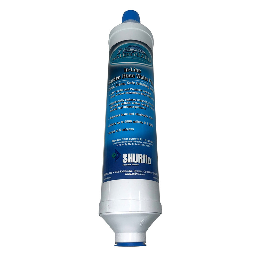 Shurflo by Pentair Quad-Stage Bacteriostatic KDF/Carbon In-Line City Water Entry Filter w/Garden Hose Ends — marine accessories