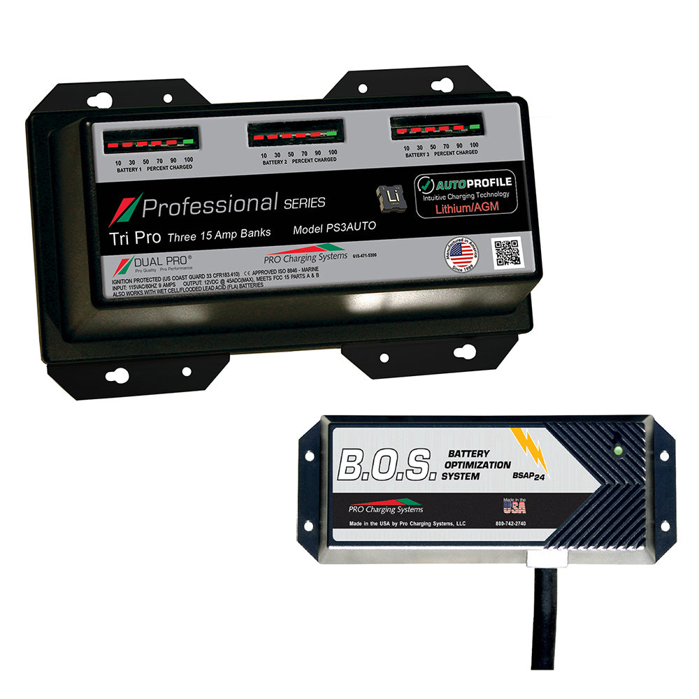 Dual Pro PS3 Auto 3 Bank Battery Charger w/3 Bank B.O.S. — marine battery chargers