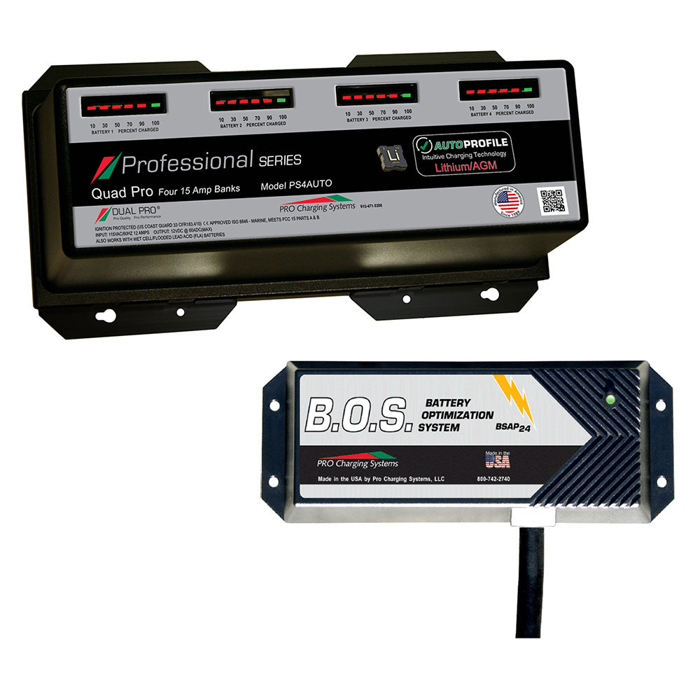 Dual Pro PS4 Auto 4 Bank Battery Charger w/3 Bank B.O.S. — marine battery chargers