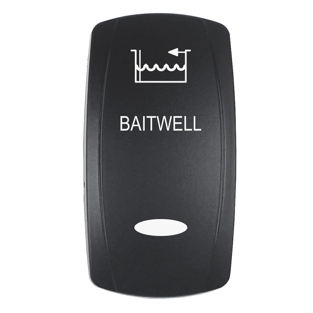 Pacer Actuator - 'BAITWELL' f/V Series Contura Switches - Black - Laser Etched (Top/Bottom Light) — marine switches & accessories