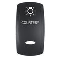Pacer Actuator - 'COURTESY' f/V Series Contura Switches - Black - Laser Etched (Top/Bottom Light) — marine switches & accessories
