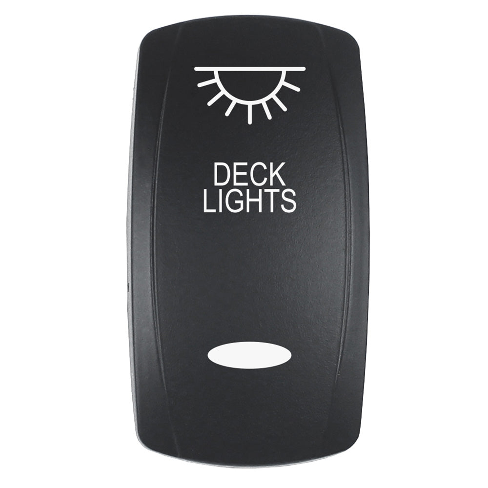 Pacer Actuator - 'DECK LIGHTS' f/V Series Contura Switches - Black - Laser Etched (Top/Bottom Light) — marine switches & accessories
