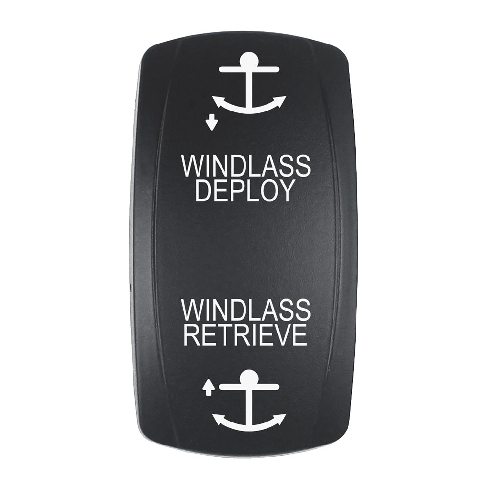 Pacer Actuator - 'WINDLASS DPLY/RTRV' f/V Series Contura Switches - Black - Laser Etched (Top/Bottom Light) — marine switches & accessories