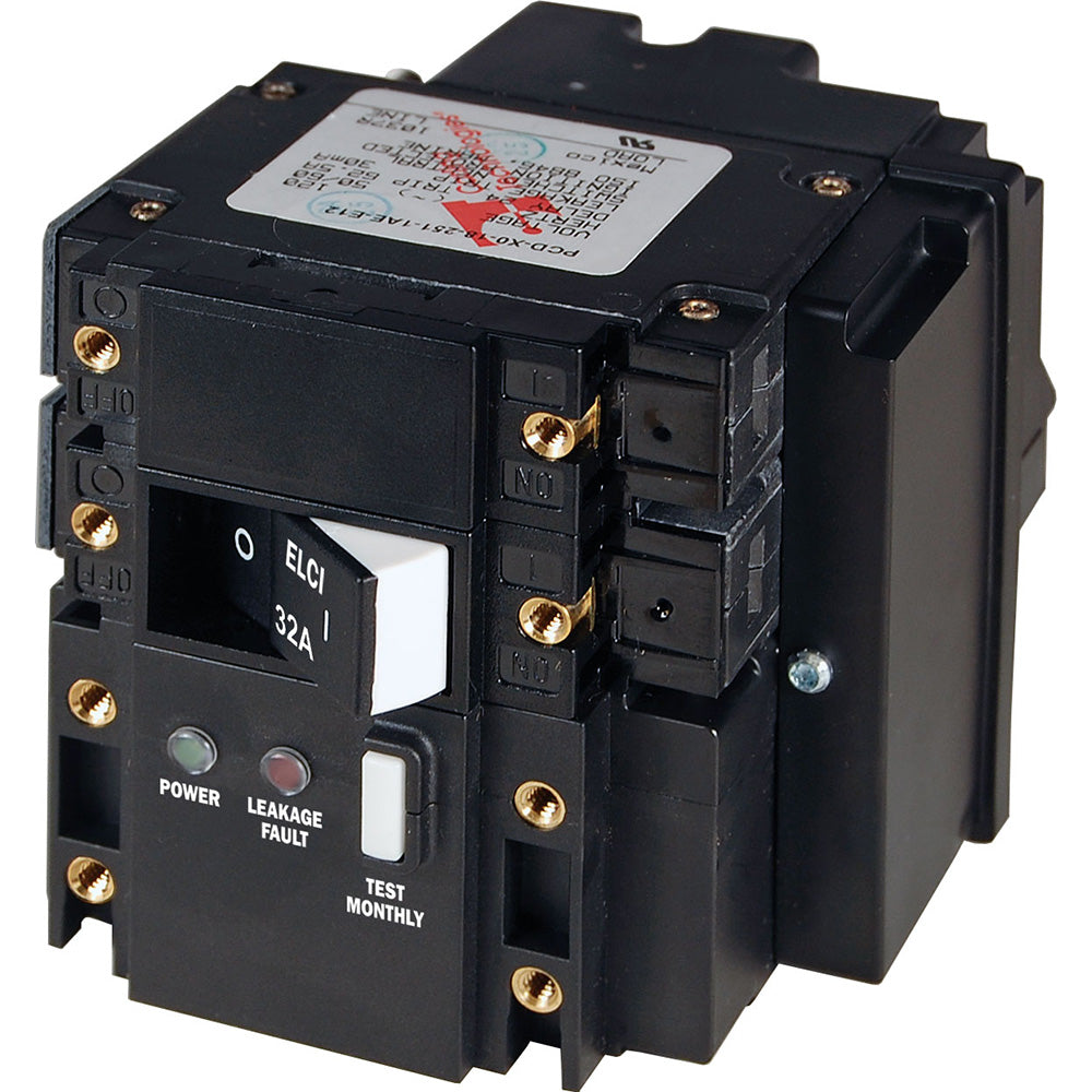 Blue Sea Systems Blue Sea C-Series ELCI Main Circuit Breaker - Double Pole 230V AC 32A — marine electrical panels