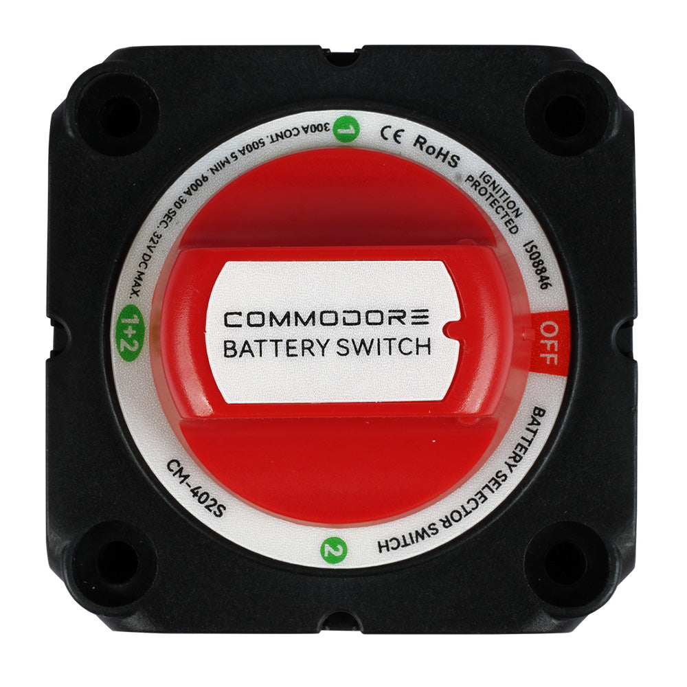 Commodore 4-Position Compact Dual Battery Selector Switch — marine battery management