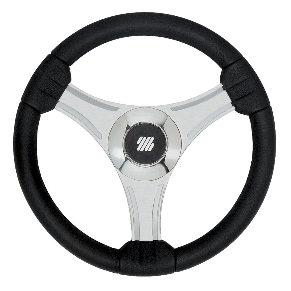 Uflex USA Uflex - Tavolara - 13.8" Black Polyurethane Steering Wheel w/Silver Spokes & X62 Hub — marine steering wheels