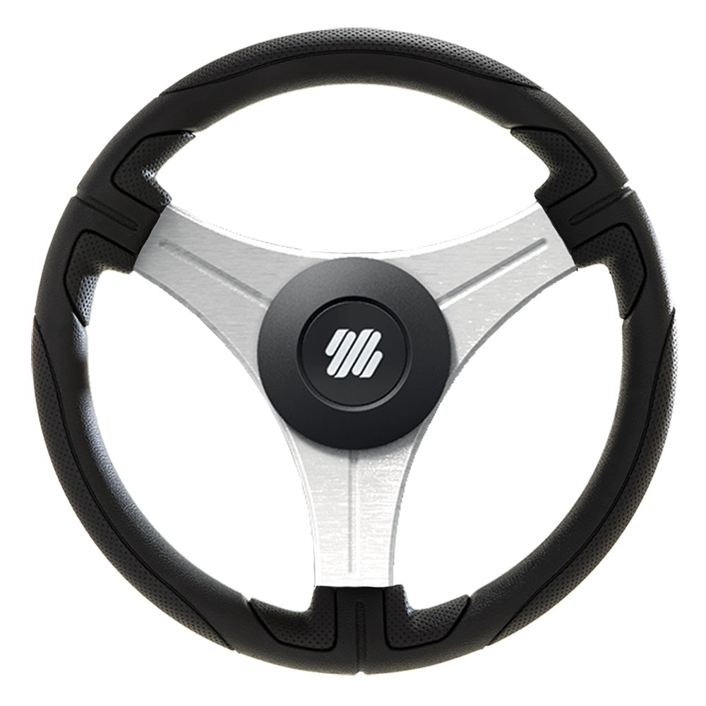 Uflex USA Uflex Ustica 13" Steering Wheel - Black - Polyurethane w/Silver Spokes & X62 Hub — marine steering wheels