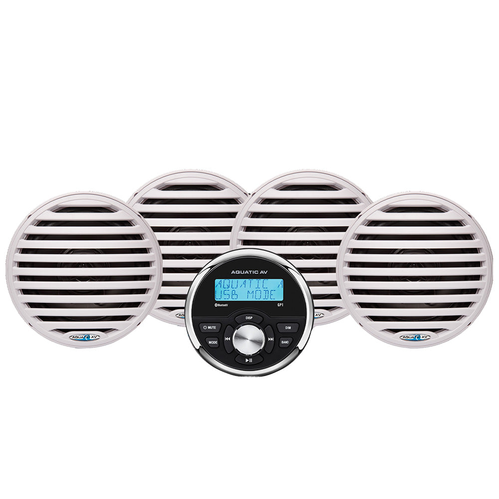 Aquatic AV Economy Gauge Stereo/Speakers Kit - White — marine speakers