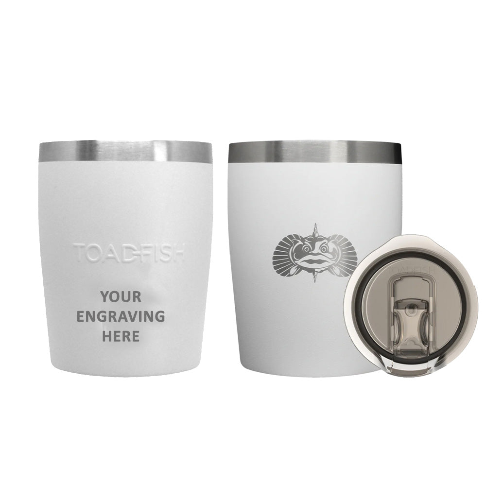 Toadfish Custom Engraved Non-Tipping 10oz Rocks Tumbler - White (MINIMUM ORDER QUANTITY OF 25) — marine hunting & fishing