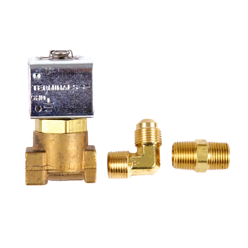 Trident Marine Low-Pressure Brass Solenoid Shut-Off Valve 1/4" Ports & 2 Brass Connection Fittings — marine deck / galley