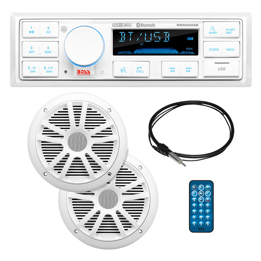 Boss Audio MCK500WB.6 Kit w/MR500UAB, 2 MR6W Speakers, MRANT10 Antenna, & White Remote *Refurbished — marine stereos