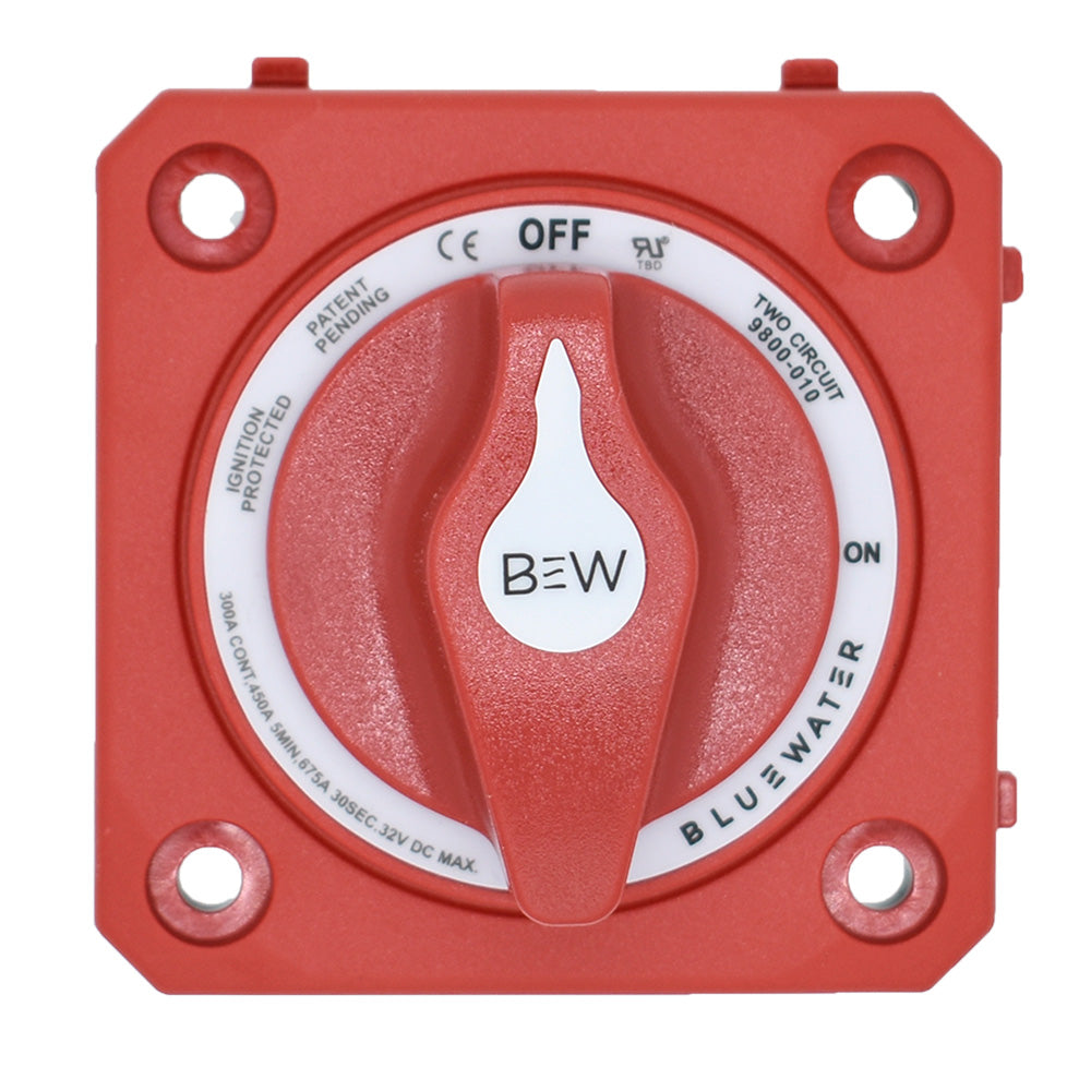 Bluewater On/Off 4 Post Dual Circuit Battery Switch w/o Base - Panel Mount - Red — marine battery management