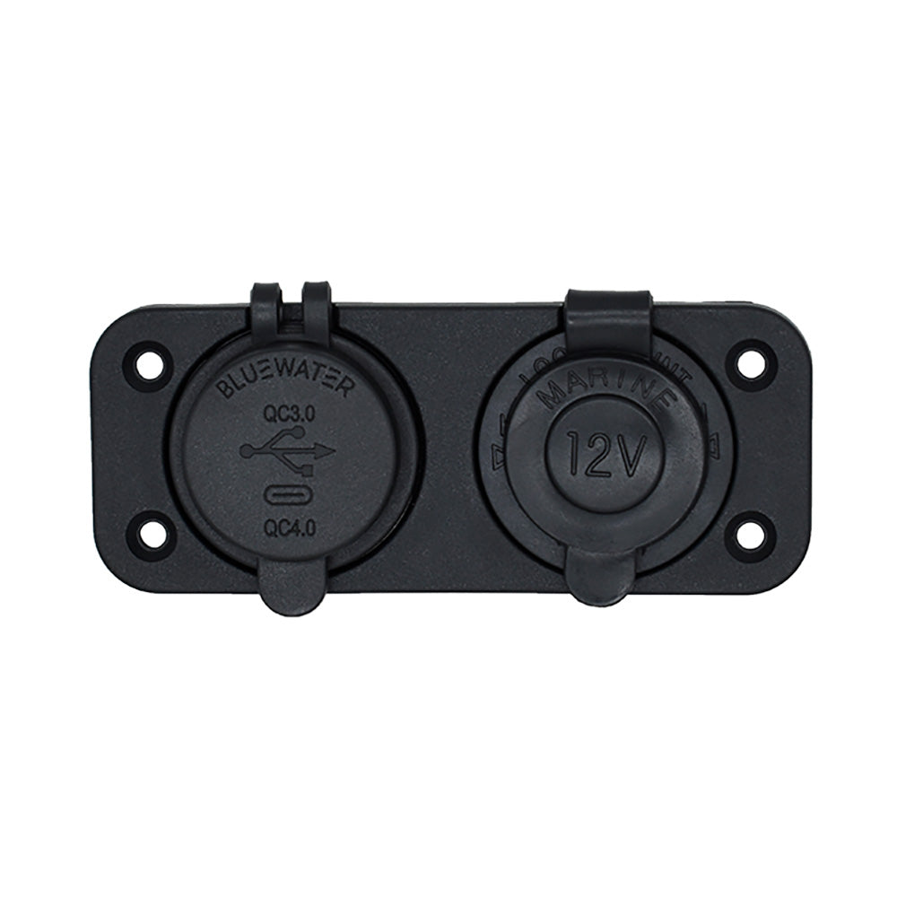Bluewater Dual USB/USB-C 12V Combo Receptacle w/Plate — marine accessories