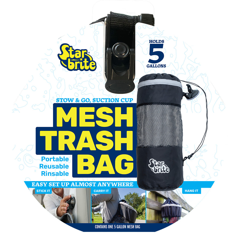 Star brite Mesh Trash Bag w/Locking Suction Cup & Litter Guard Cinch Tie - 5 Gallons — marine cleaning