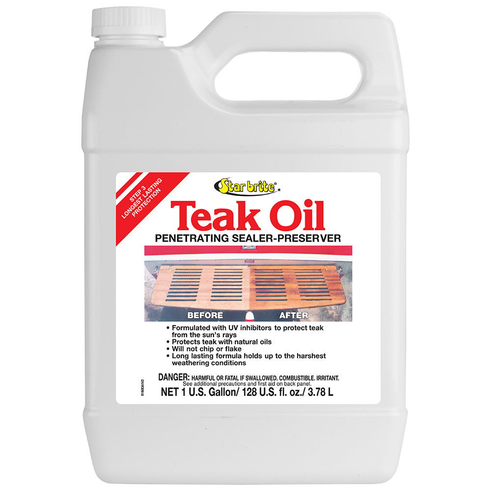 Star brite Teak Oil - Long Lasting, Penetrating, Sealer, & Preserver w/UV Inhibitors - 1 Gallon — marine cleaning
