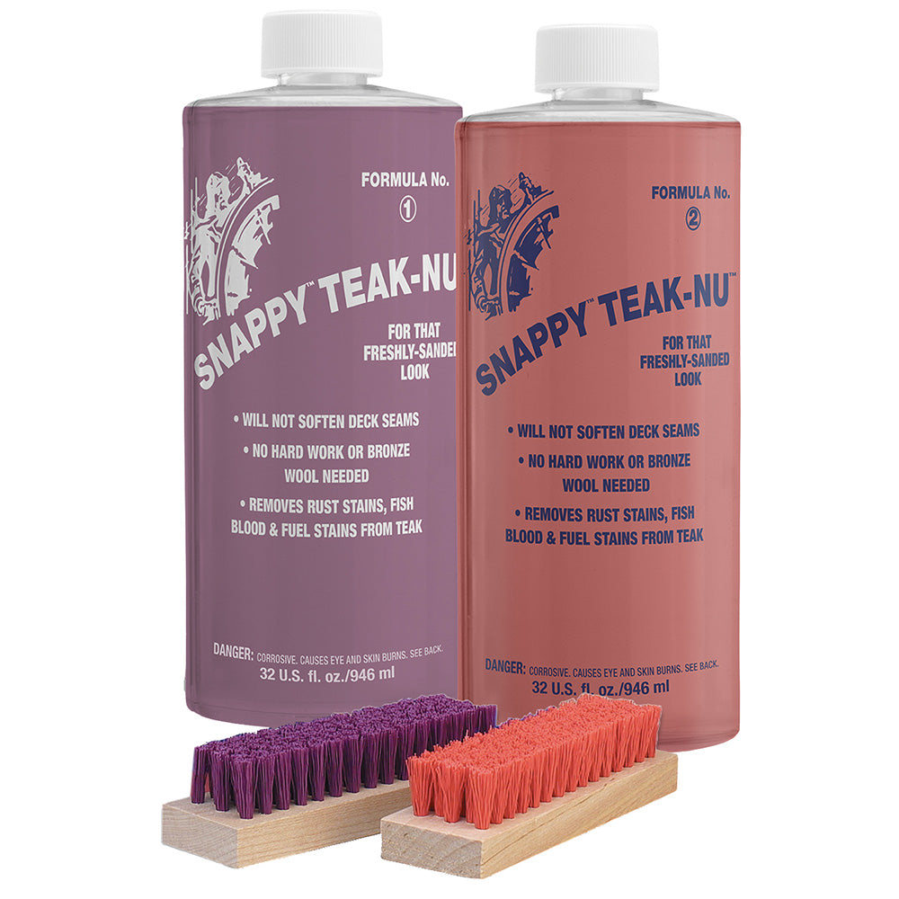 Snappy Teak-Nu Kit - 32 oz w/Formula No. 1 - 32 oz, Formula No. 2 - 32 oz, & Bristle Brush — marine cleaning