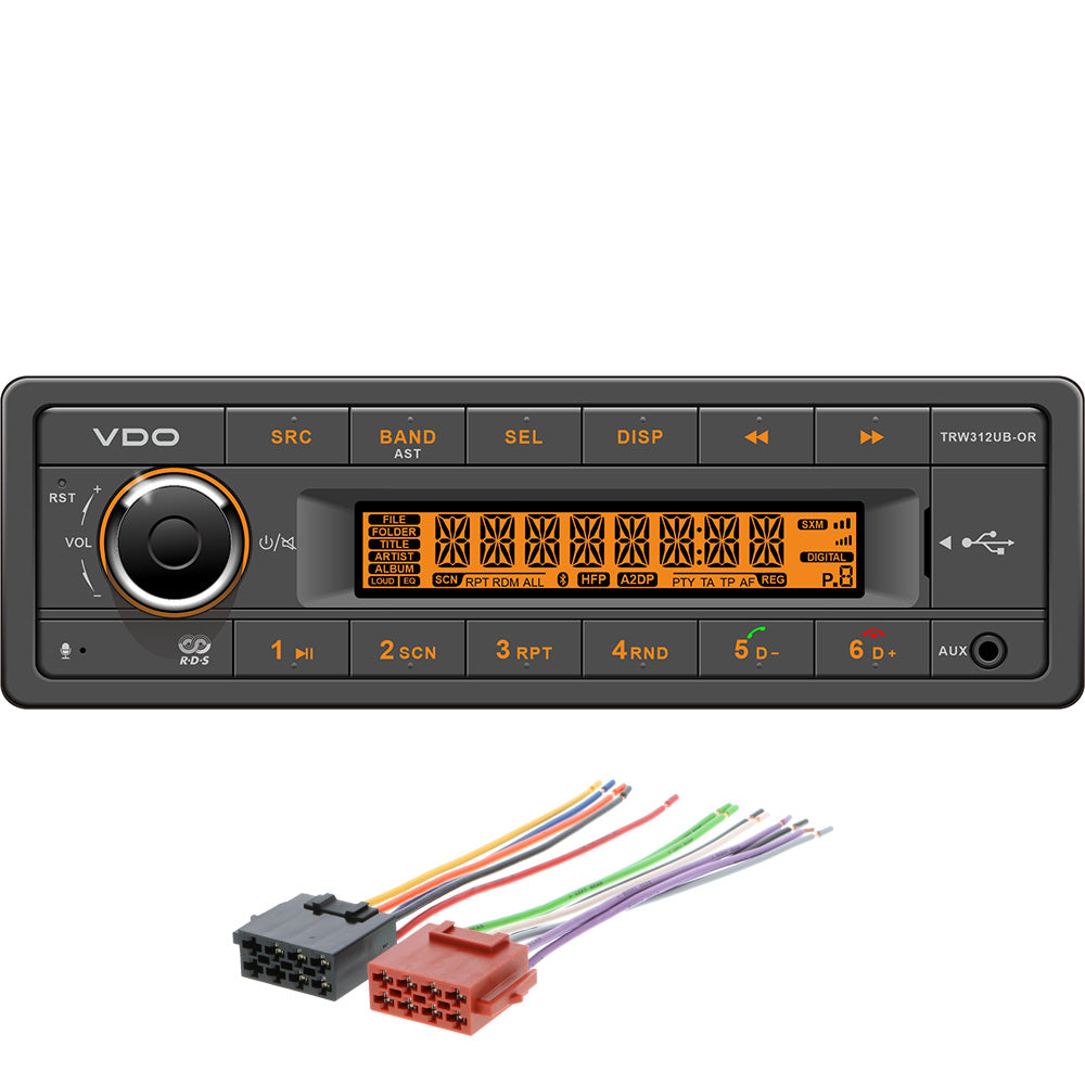 VDO 12V Radio w/FM RDS Tuner MP3/WMA/USB/Bluetooth - Orange Illumination - Includes Power Speaker Wire Harness — marine stereos