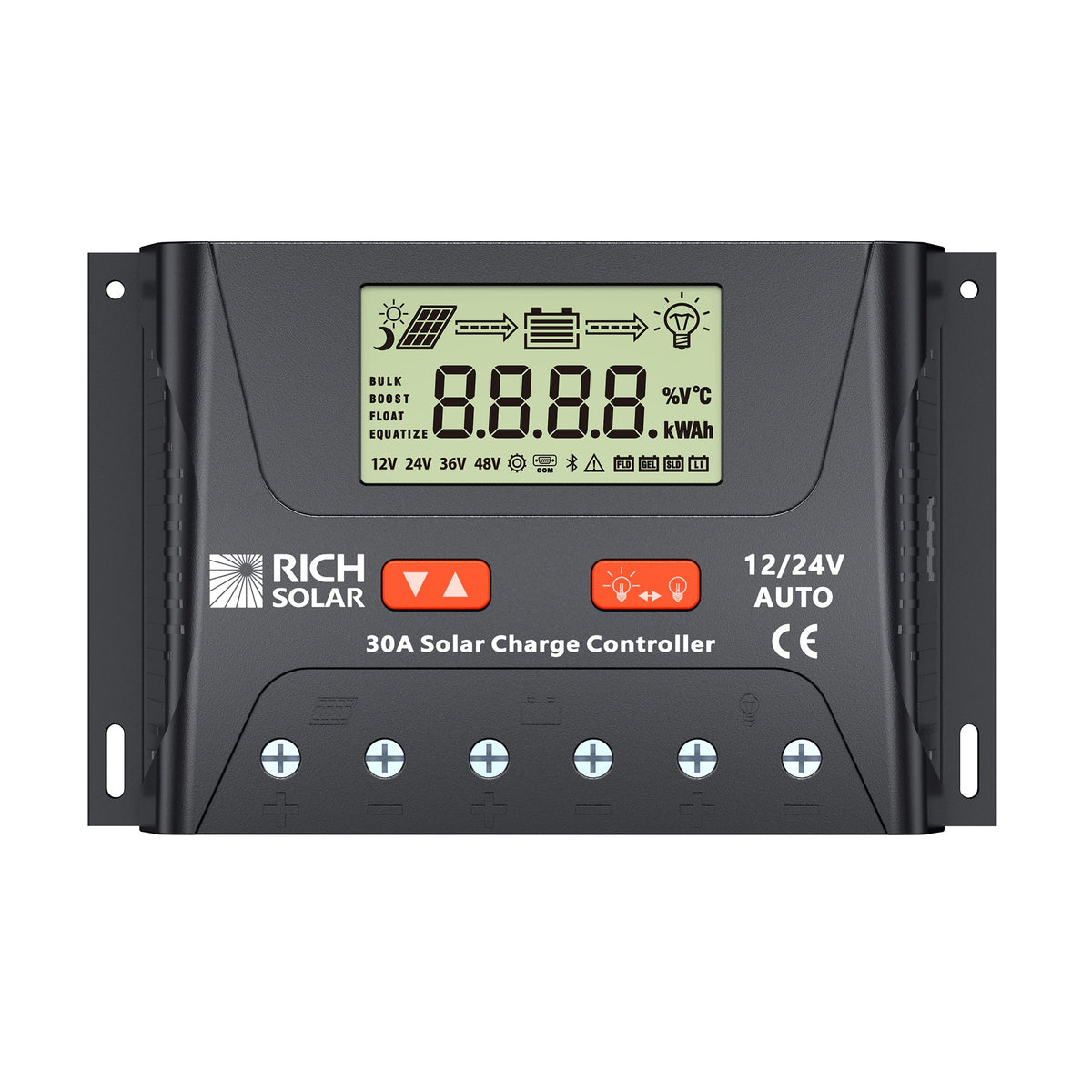 RICH SOLAR BRAVO LEGEND 30 | 30 Amp PWM Solar Charge Controller | 12V/24V Auto 30A PWM Controller for RVs, Trailers, Campers, Vans, Boats, Off-Grid
