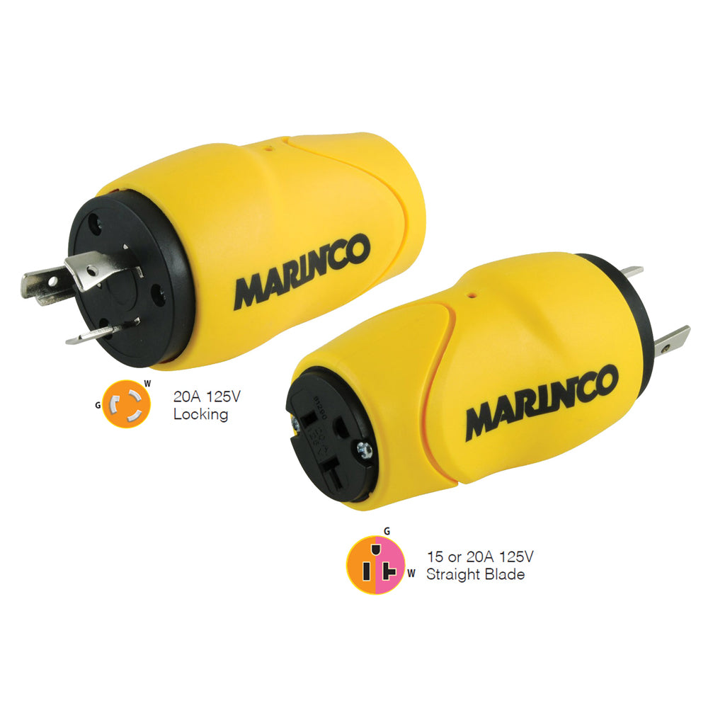 Marinco Straight Adapter 20Amp Locking Male Plug to 15Amp Straight Female Adapter — marine shore power