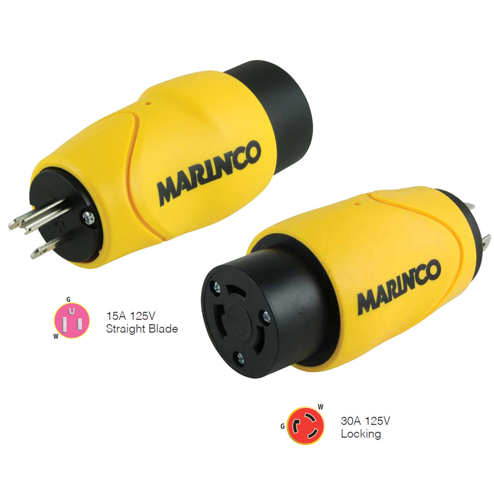 Marinco Straight Adapter 15Amp Straight Male to 30Amp Locking Female Connector — marine shore power