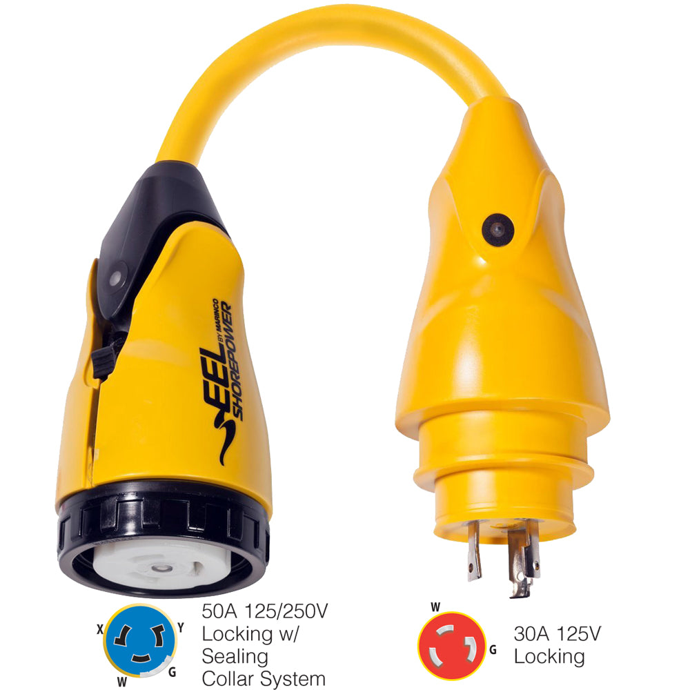 Marinco P30-504 EEL 50A-125/250V Female to 30A-125V Male Pigtail Adapter - Yellow — marine shore power