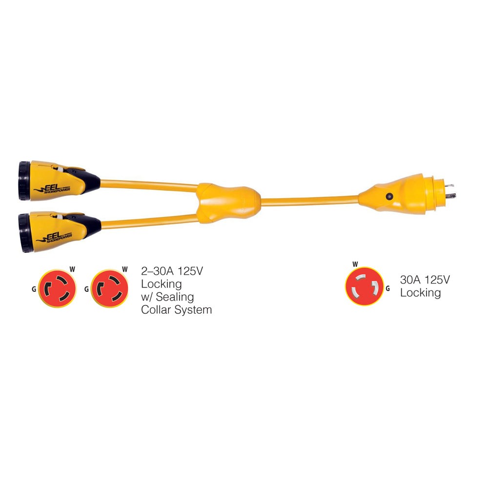 Marinco Y30-2-30 EEL (2)30A-125V Female to (1)30A-125V Male "Y" Adapter - Yellow — marine shore power