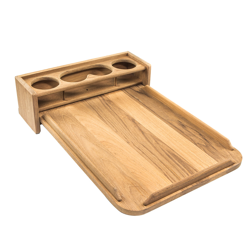 Whitecap Teak Drinkholder w/Removable Cockpit Table Top - Holds 4 Glasses — marine teak