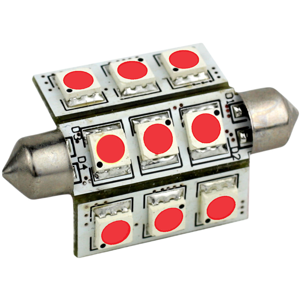 Lunasea Lighting Lunasea Pointed Festoon 9 LED Light Bulb - 42mm - Red — marine bulbs