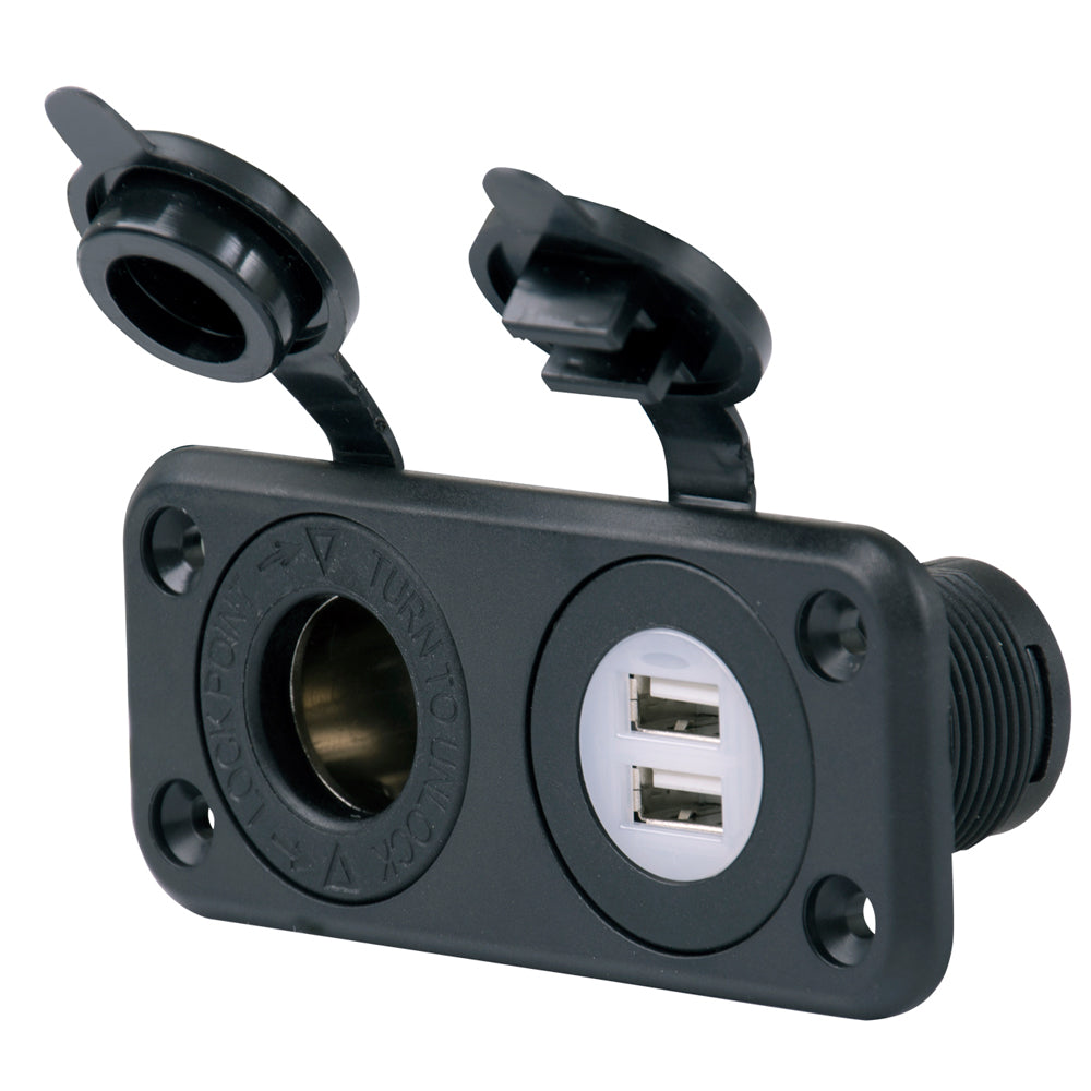 Marinco SeaLink® Deluxe Dual USB Charger & 12V Receptacle — marine accessories