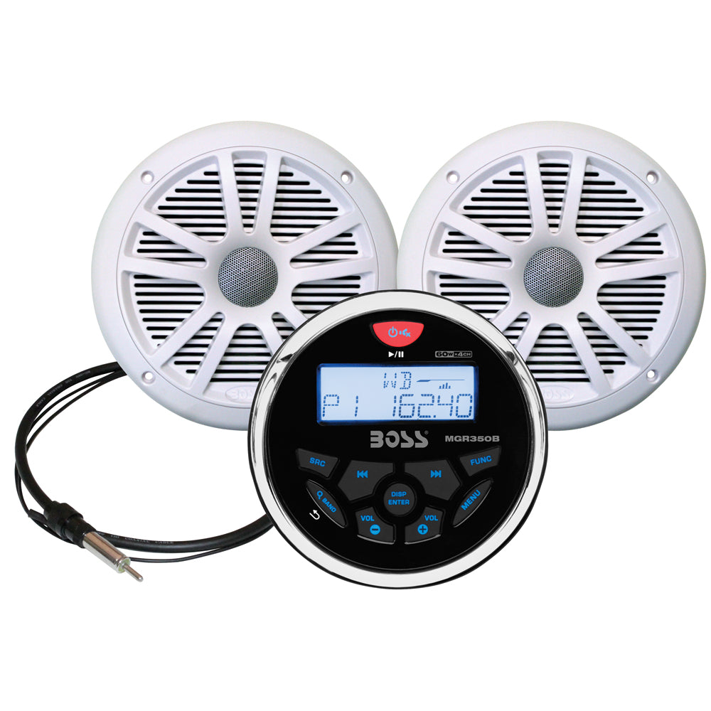 Boss Audio MCKGB350W.6 Marine Stereo & 6.5" Speaker Kit - White — marine stereos