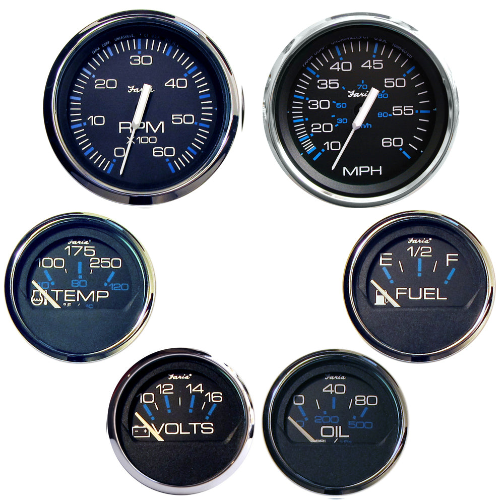 Faria Beede Instruments Faria Chesapeake Black SS Boxed Set - Inboard Motors — marine gauges