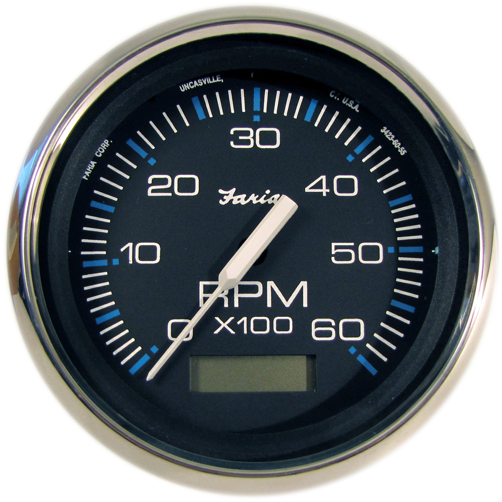 Faria Beede Instruments Faria Chesapeake Black 4" Tachometer w/Hourmeter - 6000 RPM (Gas) (Inboard) — marine gauges