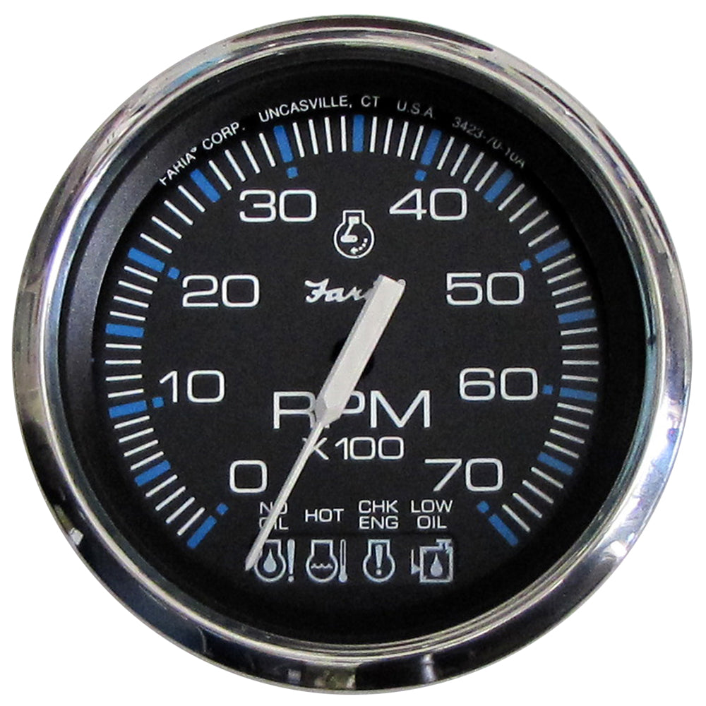 Faria Beede Instruments Faria Chesapeake Black SS 4" Tachometer w/Systemcheck Indicator - 7000 RPM (Gas) f/ Johnson / Evinrude Outboard) — marine gauges