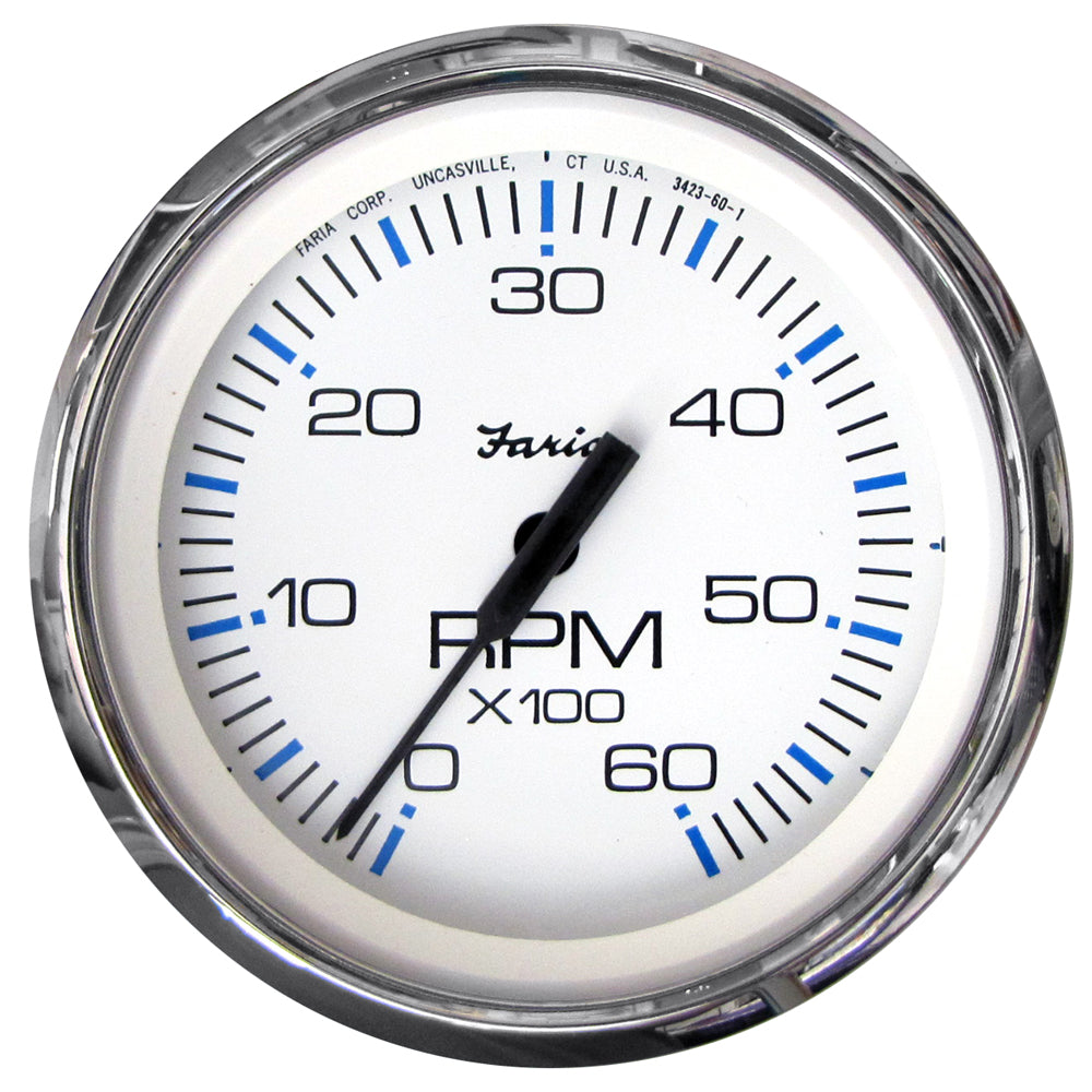 Faria Beede Instruments Faria Chesapeake White SS 4" Tachometer - 6000 RPM (Gas) (Inboard & I/O) — marine gauges