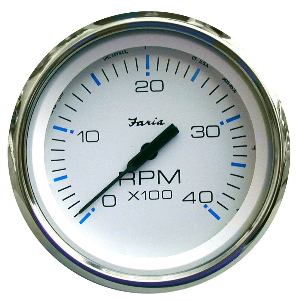 Faria Beede Instruments Faria Chesapeake White SS 4" Tachometer - 4000 RPM (Diesel)(Mechanical Takeoff & Var Ratio Alt) — marine gauges