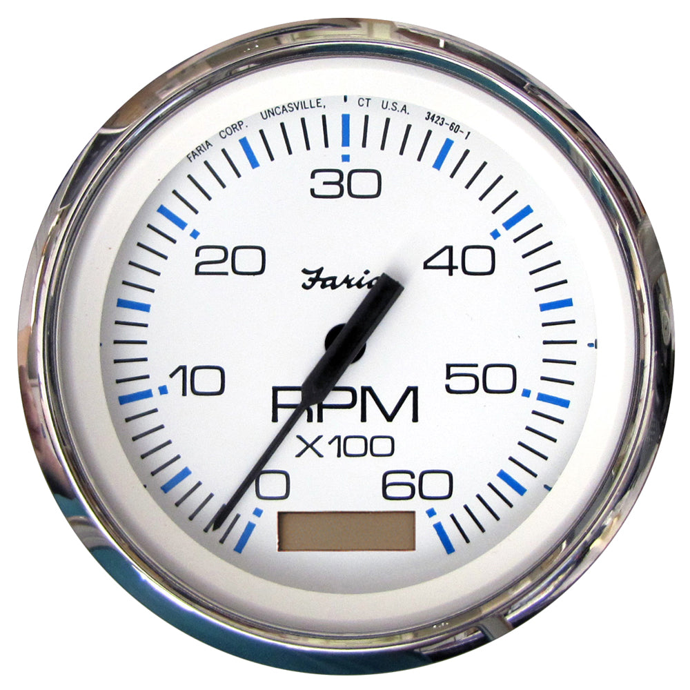 Faria Beede Instruments Faria Chesapeake White SS 4" Tachometer w/Hourmeter - 6000 RPM (Gas)(Inboard) — marine gauges