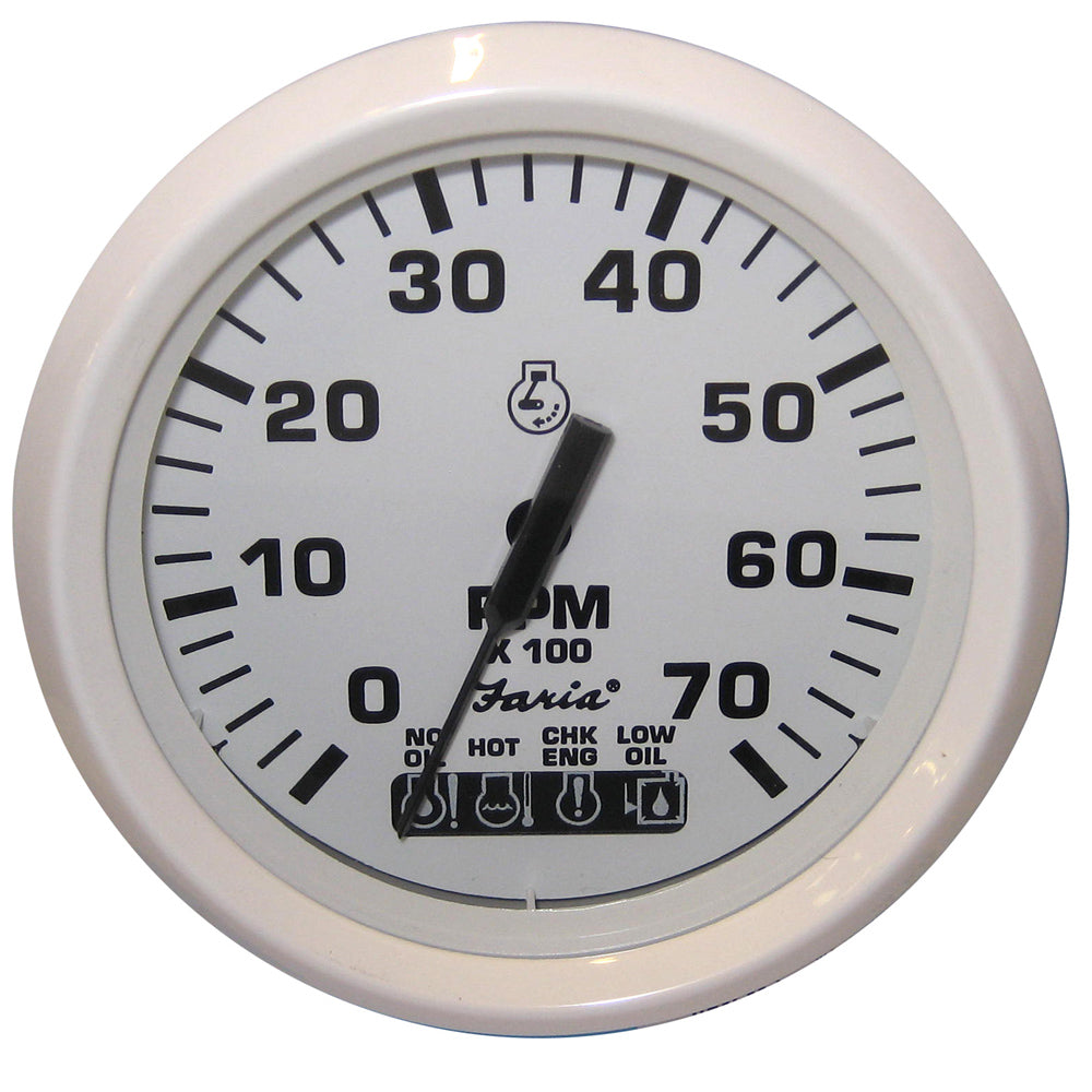 Faria Beede Instruments Faria Dress White 4" Tachometer w/Systemcheck Indicator - 7000 RPM (Gas) (Johnson / Evinrude Outboard) — marine gauges