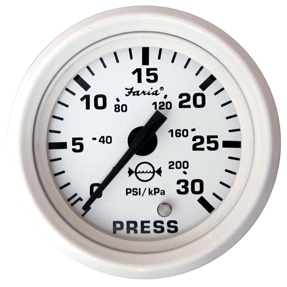 Faria Beede Instruments Faria Dress White 2" Water Pressure Gauge (30 PSI) — marine gauges