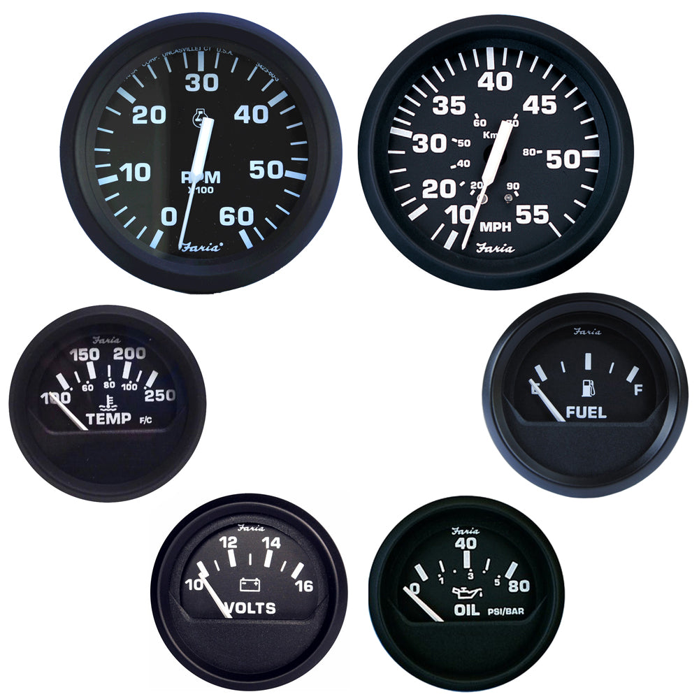 Faria Beede Instruments Faria Euro Black Boxed Set - Inboard Motors — marine gauges