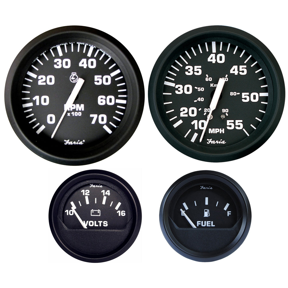 Faria Beede Instruments Faria Euro Black Boxed Set - Outboard Motors — marine gauges