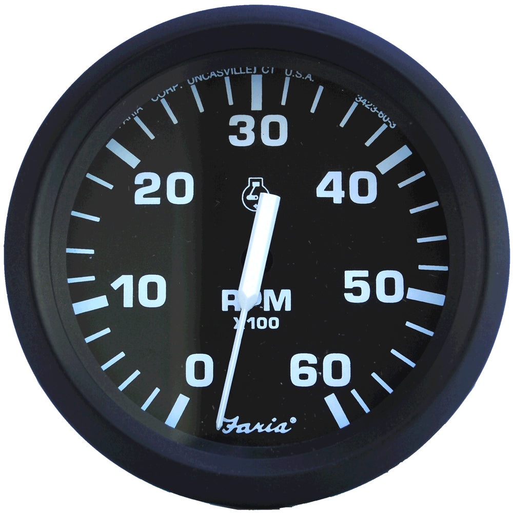 Faria Beede Instruments Faria Euro Black 4" Tachometer - 6,000 RPM (Gas - Inboard & I/O) — marine gauges